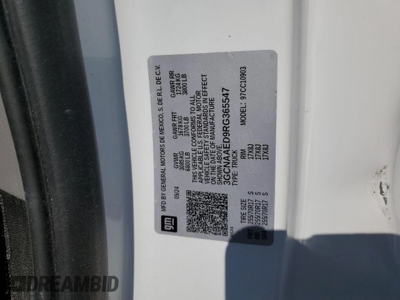 2024 Chevrolet Silverado 1500 Work Truck with VIN 3GCNAAED9RG365547, listed as a Copart auction lot 54069625 with 0 mi miles and Salvage Title. Bid and sale history available at carsss.com. Image 12.