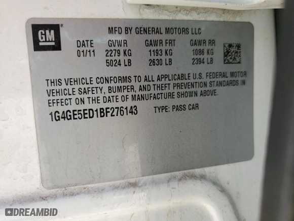 2011 Buick LaCrosse CXS with VIN 1G4GE5ED1BF276143, listed as a Copart auction lot 48460935 with 125,288 mi miles and Salvage Title. Bid and sale history available at carsss.com. Image 13.