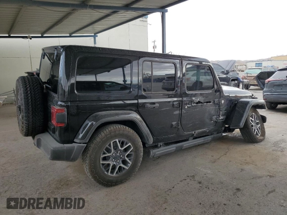 2024 Jeep Wrangler Sahara with VIN 1C4PJXEG0RW369476, listed as a Copart auction lot 49054345 with 816 mi miles and Salvage title. Bid and sale history available at DreamBid. Image 3.