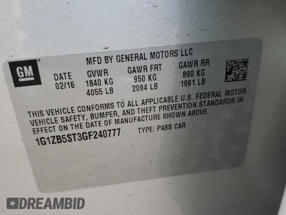 2016 Chevrolet Malibu LS z VIN 1G1ZB5ST3GF240777, wystawiony jako Copart lot #64483285 z przebiegiem 56 120 mil mil oraz Szkoda całkowita • Salvage title. Historia ofert i sprzedaży dostępna na DreamBid. Obrazek 12.