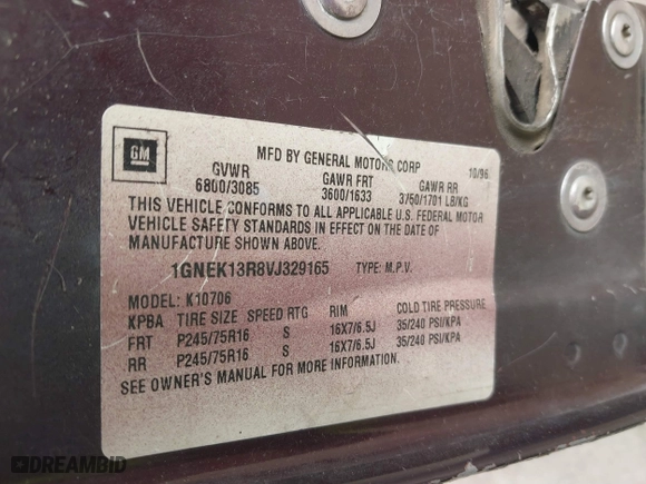 1997 Chevrolet Tahoe with VIN 1GNEK13R8VJ329165, listed as a IAAI auction lot 41631672 with 166,976 mi miles. Bid and sale history available at carsss.com. Image 9.