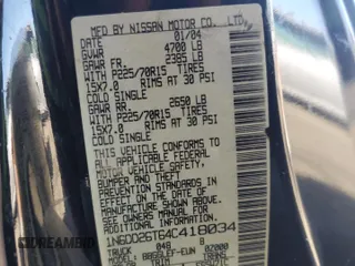 2004 Nissan Frontier XE z VIN 1N6DD26T64C418034, wystawiony jako Copart lot #44470965 z przebiegiem 196 166 mil mil oraz Szkoda całkowita • Salvage title. Historia ofert i sprzedaży dostępna na DreamBid. Obrazek 12.