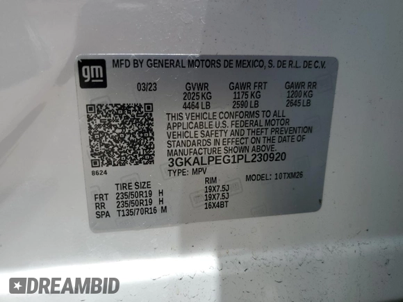 2023 GMC Terrain SLT с VIN 3GKALPEG1PL230920, выставлен на аукционе Copart как лот 53352805 с пробегом 33 671 миль миль и Списание • Salvage title. История ставок и продаж доступна на DreamBid. Изображение 14.