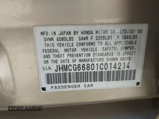 2001 Honda Accord EX z VIN JHMCG66801C014214, wystawiony jako IAAI lot #41643404 z przebiegiem 139 020 mil mil oraz . Historia ofert i sprzedaży dostępna na DreamBid. Obrazek 9.