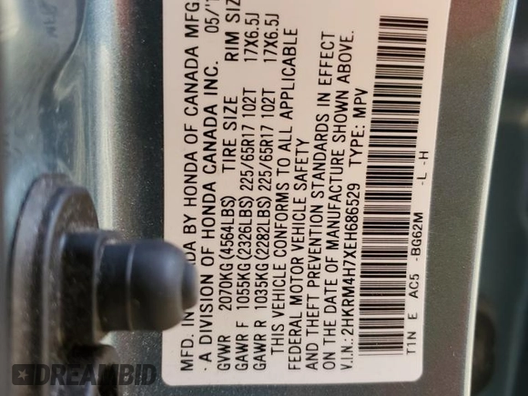 2014 Honda CR-V EX-L with VIN 2HKRM4H7XEH686529, listed as a Copart auction lot 51066765 with 92,065 mi miles and Salvage Title. Bid and sale history available at carsss.com. Image 13.