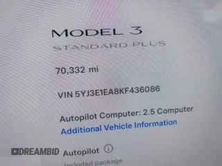 2019 Tesla Model 3 Mid Range with VIN 5YJ3E1EA8KF436086, listed as a IAAI auction lot 41682093 with 70,332 mi miles and . Bid and sale history available at DreamBid. Image 7.