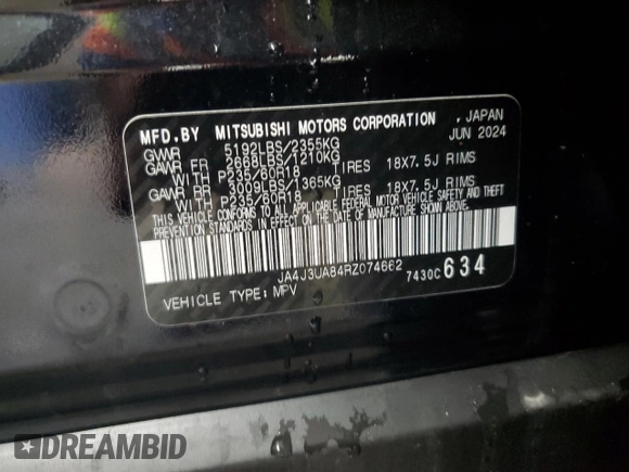 2024 Mitsubishi Outlander ES z VIN JA4J3UA84RZ074662, wystawiony jako Copart lot #55206415 z przebiegiem 17 170 mil mil oraz Czysty tytuł • Clean title. Historia ofert i sprzedaży dostępna na DreamBid. Obrazek 14.