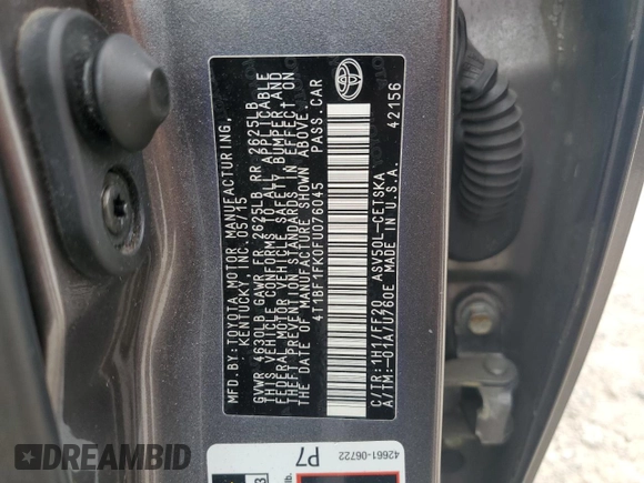 2015 Toyota Camry XLE with VIN 4T1BF1FK0FU076045, listed as a Copart auction lot 54748745 with Not Provided miles and Salvage Title. Bid and sale history available at carsss.com. Image 13.