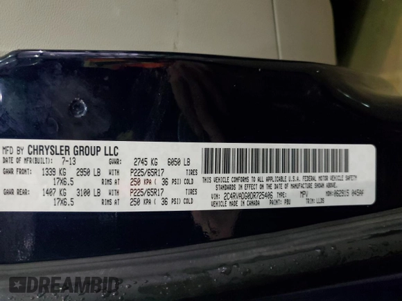 2013 Volkswagen Routan z VIN 2C4RVADG0DR725406, wystawiony jako Copart lot #45860115 z przebiegiem 146 626 mil mil oraz Nie do naprawy. Historia ofert i sprzedaży dostępna na DreamBid. Obrazek 14.