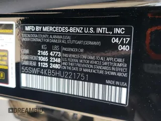 2017 Mercedes-Benz C 300 with VIN 55SWF4KB5HU221751, listed as a Copart auction lot 60019865 with 80,144 mi miles and Salvage title. Bid and sale history available at DreamBid. Image 13.