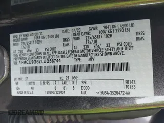 2020 Ford Escape SE с VIN 1FMCU9G62LUB56744, выставлен на аукционе IAAI как лот 41688910 с пробегом 34 999 миль миль и . История ставок и продаж доступна на DreamBid. Изображение 9.