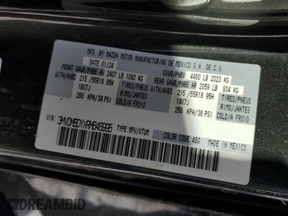 2024 Mazda CX-30 Premium z VIN 3MVDMBDYXRM646995, wystawiony jako Copart lot #89282365 z przebiegiem 4049 mil mil oraz Szkoda całkowita • Salvage title. Historia ofert i sprzedaży dostępna na DreamBid. Obrazek 14.