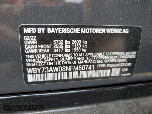 2022 BMW i4 eDrive40 z VIN WBY73AW08NFM60741, wystawiony jako Copart lot #43797635 z przebiegiem 24 051 mil mil oraz Szkoda całkowita • Salvage title. Historia ofert i sprzedaży dostępna na DreamBid. Obrazek 12.