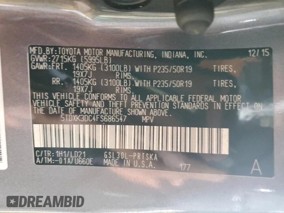 2015 Toyota Sienna SE с VIN 5TDXK3DC4FS686547, выставлен на аукционе Copart как лот 53255625 с пробегом 76 285 миль миль и Списание • Salvage title. История ставок и продаж доступна на DreamBid. Изображение 14.