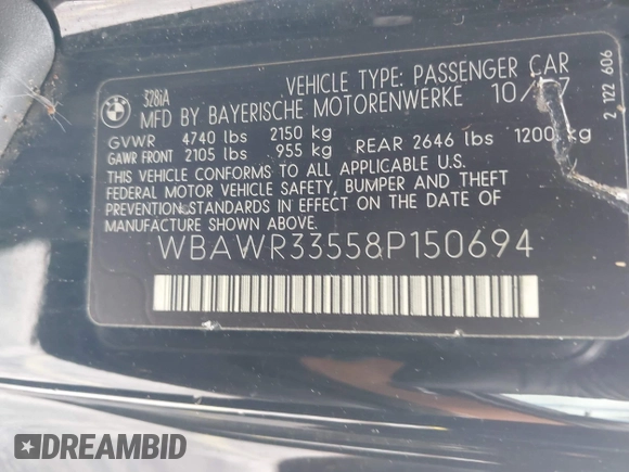 2008 BMW 3 Series 328i с VIN WBAWR33558P150694, выставлен на аукционе IAAI как лот 42838031 с пробегом 106 589 миль миль и . История ставок и продаж доступна на DreamBid. Изображение 9.