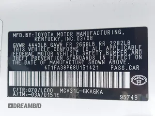 2008 Toyota Solara SE z VIN 4T1FA38P68U151421, wystawiony jako IAAI lot #42287798 z przebiegiem 165 240 mil mil oraz . Historia ofert i sprzedaży dostępna na DreamBid. Obrazek 9.