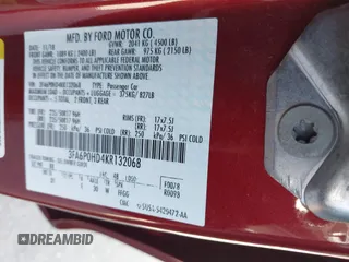 2019 Ford Fusion SE with VIN 3FA6P0HD4KR132068, listed as a IAAI auction lot 41869570 with 86,660 mi miles and . Bid and sale history available at DreamBid. Image 9.
