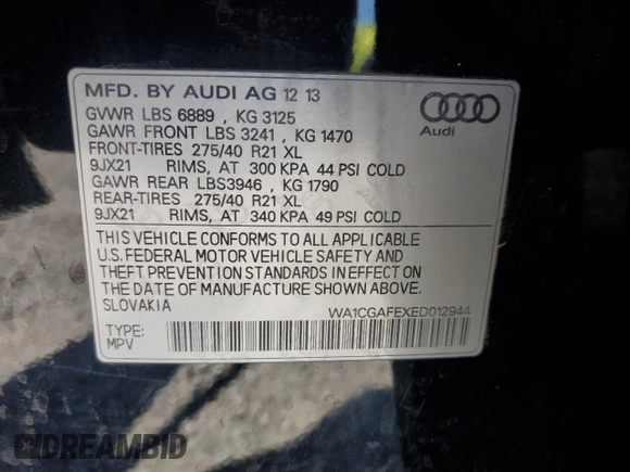 2014 Audi Q7 Premium with VIN WA1CGAFEXED012944, listed as a Copart auction lot 64047835 with 215,935 mi miles and Clean title. Bid and sale history available at DreamBid. Image 12.