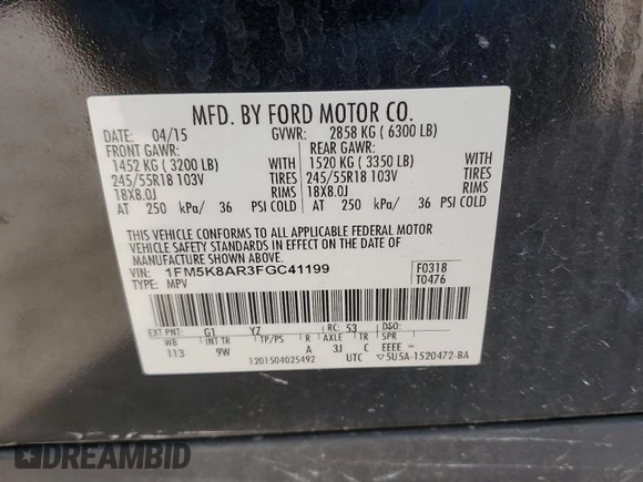 2015 Ford Utility Police Interceptor with VIN 1FM5K8AR3FGC41199, listed as a Copart auction lot 77938984 with 154,996 mi miles and Salvage Title. Bid and sale history available at carsss.com. Image 13.