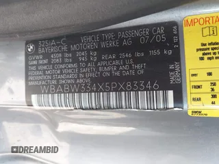 2005 BMW 3 Series 325Ci z VIN WBABW334X5PX83346, wystawiony jako IAAI lot #42159137 z przebiegiem 250 968 mil mil oraz . Historia ofert i sprzedaży dostępna na DreamBid. Obrazek 9.