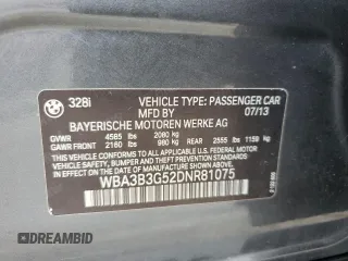 2013 BMW 3 Series 328i xDrive with VIN WBA3B3G52DNR81075, listed as a Copart auction lot 79282094 with 106,307 mi miles and Salvage Title. Bid and sale history available at carsss.com. Image 12.