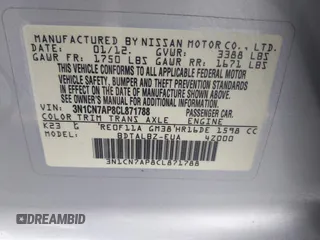 2012 Nissan Versa SV with VIN 3N1CN7AP8CL871788, listed as a IAAI auction lot 42819687 with 71,033 mi miles and . Bid and sale history available at DreamBid. Image 9.