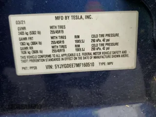 2021 Tesla Model Y Long Range with VIN 5YJYGDEE7MF160510, listed as a Copart auction lot 51098925 with 48,038 mi miles and Salvage Title. Bid and sale history available at DreamBid. Image 14.
