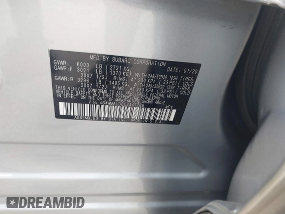 2020 Subaru Ascent Limited z VIN 4S4WMALD8L3447788, wystawiony jako IAAI lot #41913834 z przebiegiem 84 677 mil mil oraz . Historia ofert i sprzedaży dostępna na DreamBid. Obrazek 9.
