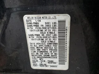 2006 Nissan Murano SE with VIN JN8AZ08W86W522906, listed as a Copart auction lot 66041644 with 239,073 mi miles and Salvage Title. Bid and sale history available at carsss.com. Image 13.