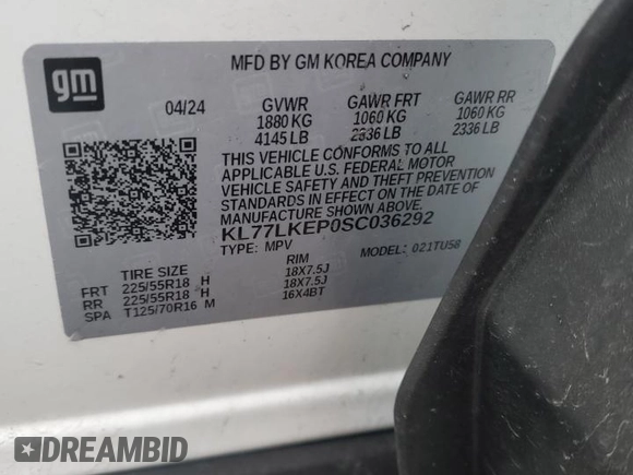 2025 Chevrolet Trax ACTIV with VIN KL77LKEP0SC036292, listed as a Copart auction lot 47703145 with 14,137 mi miles and Salvage Title. Bid and sale history available at carsss.com. Image 14.