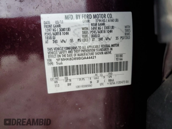 2011 Ford Explorer XLT with VIN 1FMHK8D89BGA44421, listed as a Copart auction lot 48104735 with 177,311 mi miles and Salvage Title. Bid and sale history available at DreamBid. Image 15.