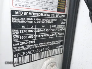 2007 Mercedes-Benz R 3.5L with VIN 4JGCB65E77A049100, listed as a IAAI auction lot 42503165 with 167,129 mi miles and . Bid and sale history available at DreamBid. Image 9.