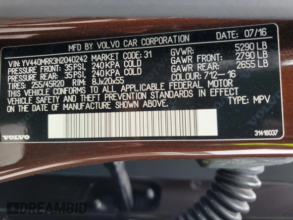 2017 Volvo XC60 Dynamic z VIN YV440MRR3H2040242, wystawiony jako Copart lot #88338485 z przebiegiem 385 mil mil oraz Nie do naprawy • Non repairable. Historia ofert i sprzedaży dostępna na DreamBid. Obrazek 13.