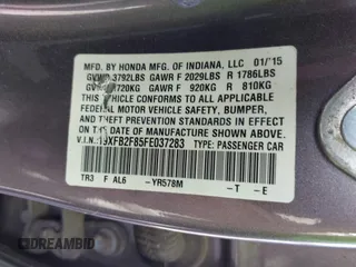 2015 Honda Civic EX with VIN 19XFB2F85FE037283, listed as a IAAI auction lot 42036917 with 109,390 mi miles and . Bid and sale history available at DreamBid. Image 9.