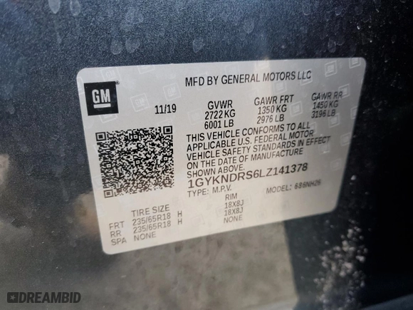 2020 Cadillac XT5 Premium Luxury AWD with VIN 1GYKNDRS6LZ141378, listed as a Copart auction lot 46358205 with 51,023 mi miles and Salvage Title. Bid and sale history available at carsss.com. Image 14.