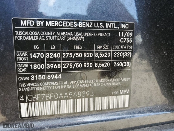 2010 Mercedes-Benz GL-Class GL 450 with VIN 4JGBF7BE0AA568393, listed as a Copart auction lot 49755985 with 176,751 mi miles and Clean Title. Bid and sale history available at carsss.com. Image 13.