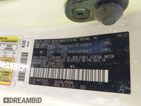 2022 Toyota Sienna LE с VIN 5TDKSKFC3NS070984, выставлен на аукционе IAAI как лот 41951686 с пробегом 10 846 миль миль и . История ставок и продаж доступна на DreamBid. Изображение 9.