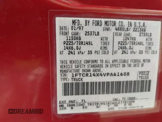 1997 Ford Ranger XLT with VIN 1FTCR14X4VPA61608, listed as a IAAI auction lot 41712805 with 165,097 mi miles. Bid and sale history available at carsss.com. Image 9.