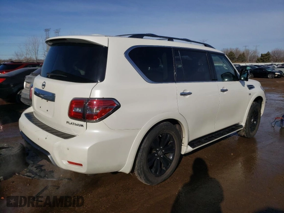 2019 Nissan Armada Platinum with VIN JN8AY2NE9K9758483, listed as a Copart auction lot 42636495 with 43,952 mi miles and Salvage Title. Bid and sale history available at carsss.com. Image 3.