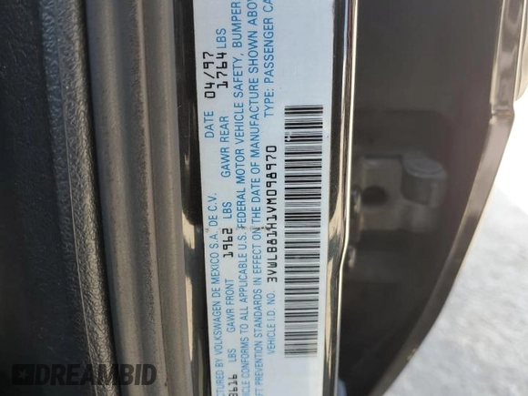 1997 Volkswagen Golf с VIN 3VWLB81H1VM098970, выставлен на аукционе Copart как лот 52580705 с пробегом 193 509 миль миль и Чистый • Clean title. История ставок и продаж доступна на DreamBid. Изображение 12.