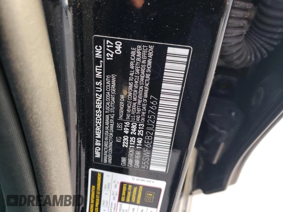 2018 Mercedes-Benz C 43 AMG with VIN 55SWF6EB2JU257667, listed as a Copart auction lot 88147185 with Not Provided miles and Salvage Title. Bid and sale history available at carsss.com. Image 14.