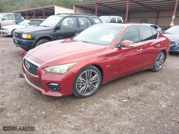 2014 Infiniti Q50 Premium with VIN JN1BV7AP1EM683585, listed as a IAAI auction lot 41587845 with 129815 miles. Bid and sale history available at carsss.com. Image 2.
