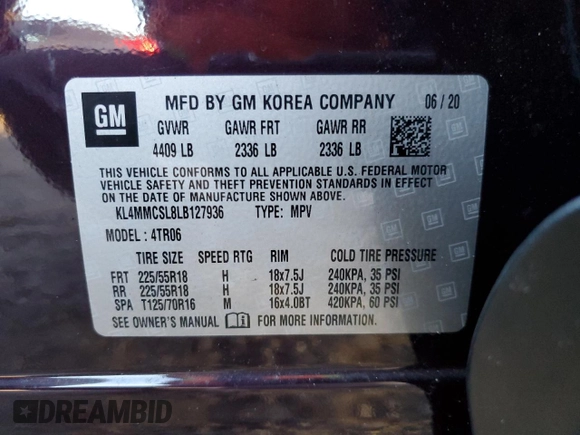 2020 Buick Encore GX Preferred with VIN KL4MMCSL8LB127936, listed as a Copart auction lot 87770005 with 39,052 mi miles and Salvage title. Bid and sale history available at DreamBid. Image 15.
