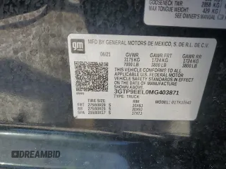 2021 GMC Sierra 1500 AT4 with VIN 3GTP9EEL0MG403871, listed as a Copart auction lot 43845305 with 51,209 mi miles and Non Repairable. Bid and sale history available at carsss.com. Image 15.