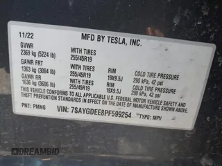 2023 Tesla Model Y Long Range with VIN 7SAYGDEE8PF599254, listed as a IAAI auction lot 41718342 with 24,339 mi miles and . Bid and sale history available at carsss.com. Image 9.