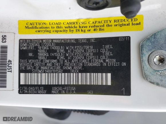 2011 Toyota Tundra 4WD Truck with VIN 5TFDW5F14BX191560, listed as a Copart auction lot 44511185 with 158,682 mi miles and Salvage Title. Bid and sale history available at carsss.com. Image 15.