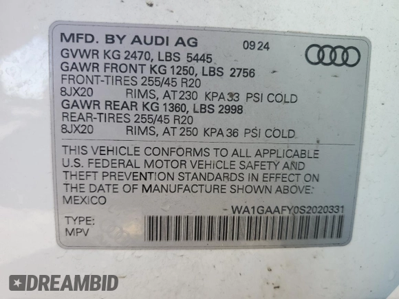 2025 Audi Q5 S line Premium z VIN WA1GAAFY0S2020331, wystawiony jako Copart lot #45718875 z przebiegiem 7314 mil mil oraz Tytuł czysty. Historia ofert i sprzedaży dostępna na DreamBid. Obrazek 13.