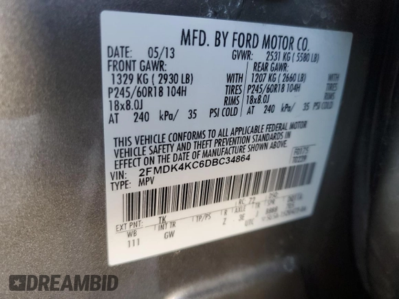 2013 Ford Edge Limited with VIN 2FMDK4KC6DBC34864, listed as a Copart auction lot 41521345 with 167,793 mi miles and Salvage Title. Bid and sale history available at carsss.com. Image 15.