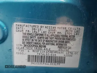 2016 Nissan Note S with VIN 3N1CE2CPXGL353199, listed as a Copart auction lot 54690375 with 134,612 mi miles and Salvage Title. Bid and sale history available at DreamBid. Image 12.