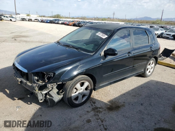 2008 Kia Spectra with VIN KNAFE161485015792, listed as a Copart auction lot 50378905 with 162,100 mi miles and Salvage Title. Bid and sale history available at carsss.com. Image 1.